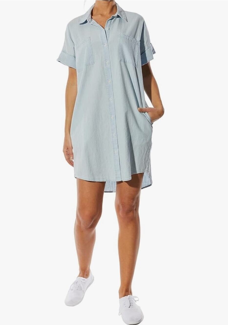 OAT Oversized Short Sleeve Light Blue Shirt Dress - XL